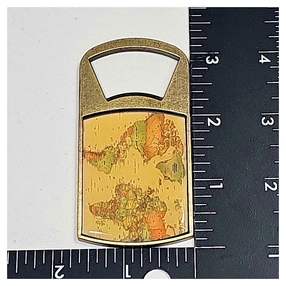 Brass World Map Handheld Bottle Opener Antique Gold Metal Vintage Bar Tool EUC